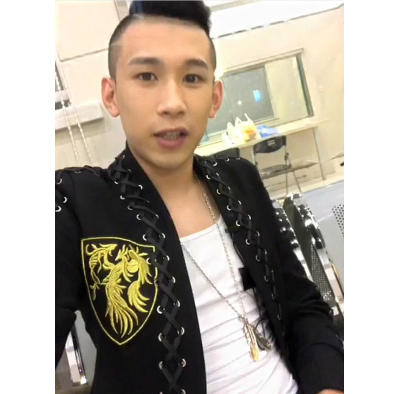 Embroidered and Cross-Stitch Style Collarless Blazer