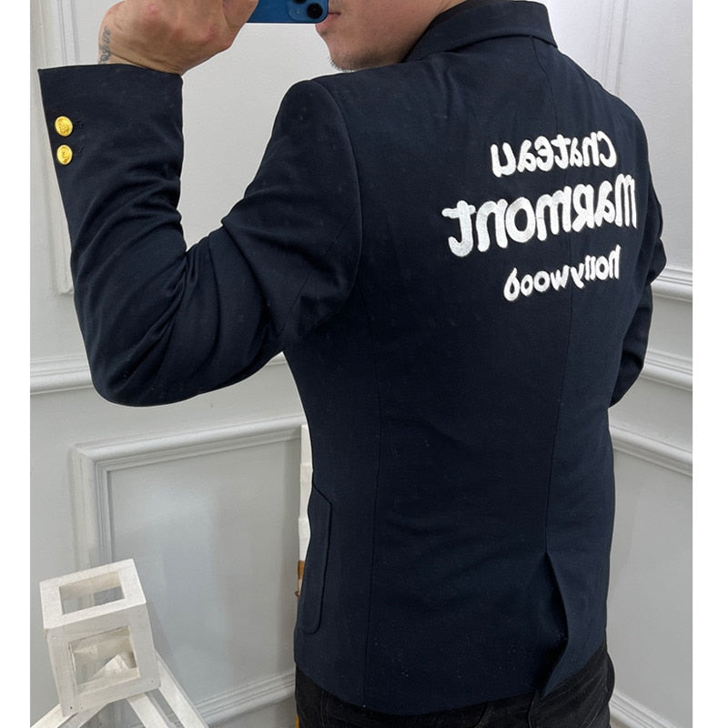 Navy White Letter Embroidery Blazer