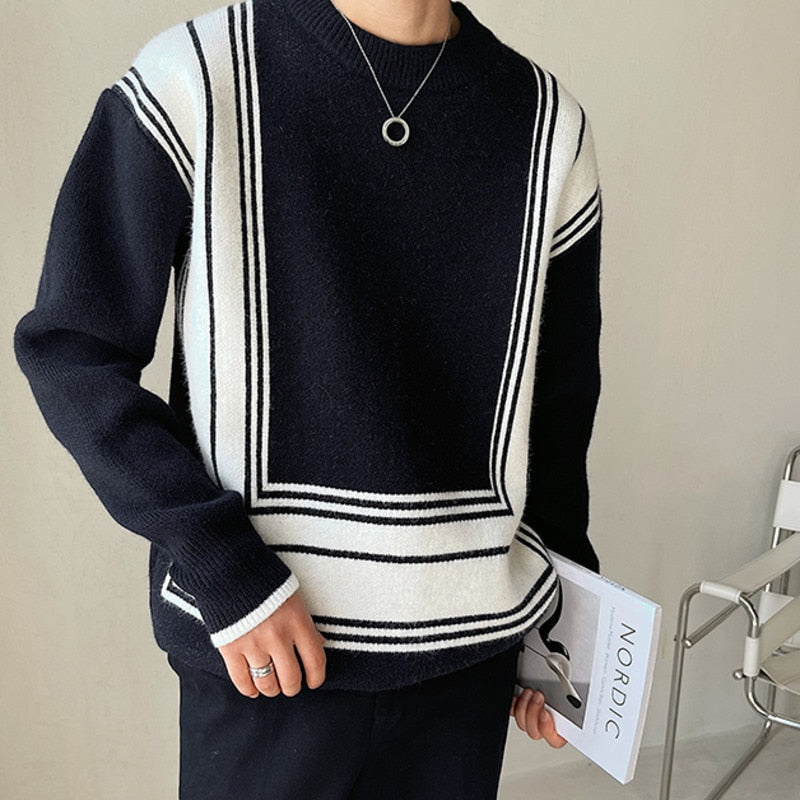 Geometry Striped Print Acrylic Knitted Sweater