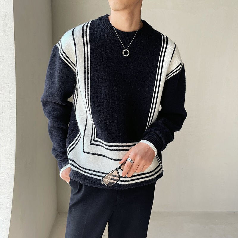 Geometry Striped Print Acrylic Knitted Sweater