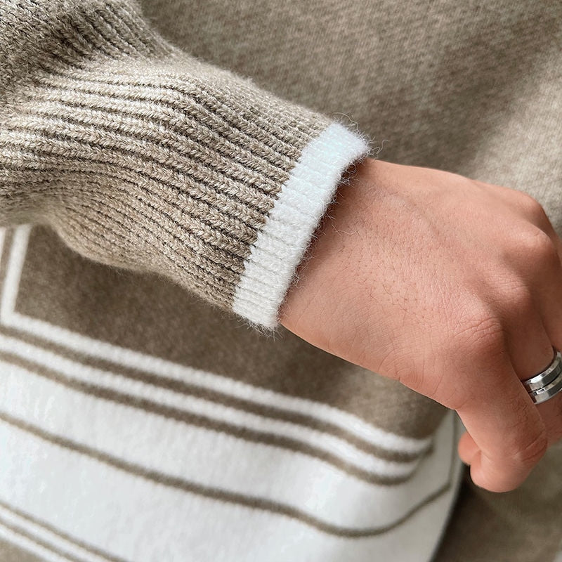 Geometry Striped Print Acrylic Knitted Sweater