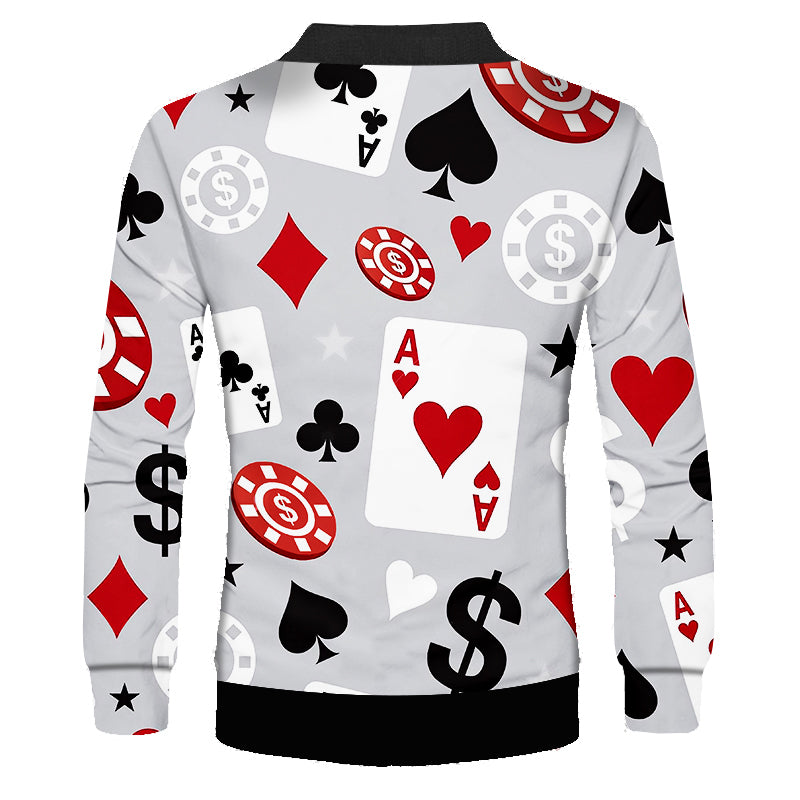 Stand Out Pattern Poker Game Print Casual Style Men Jacket