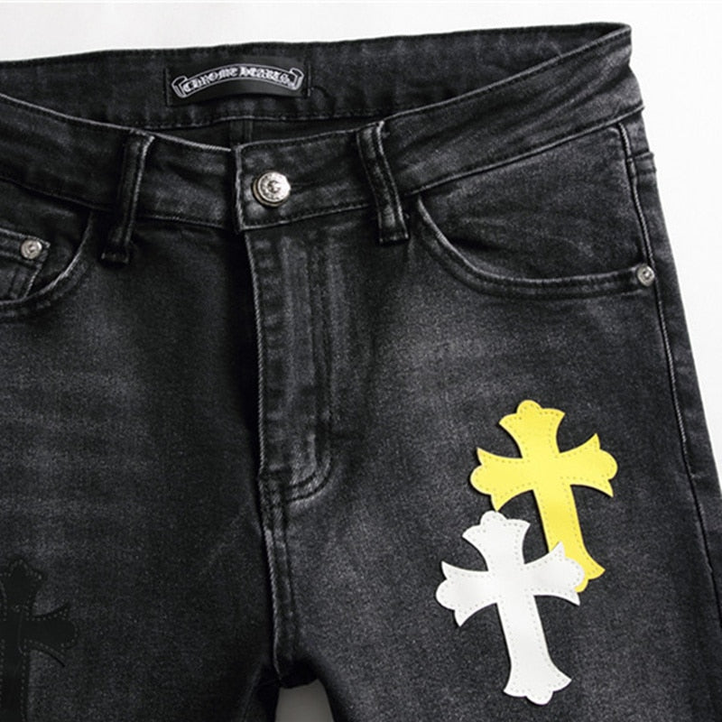 Embroidered Cross Emblem Tencel Jeans