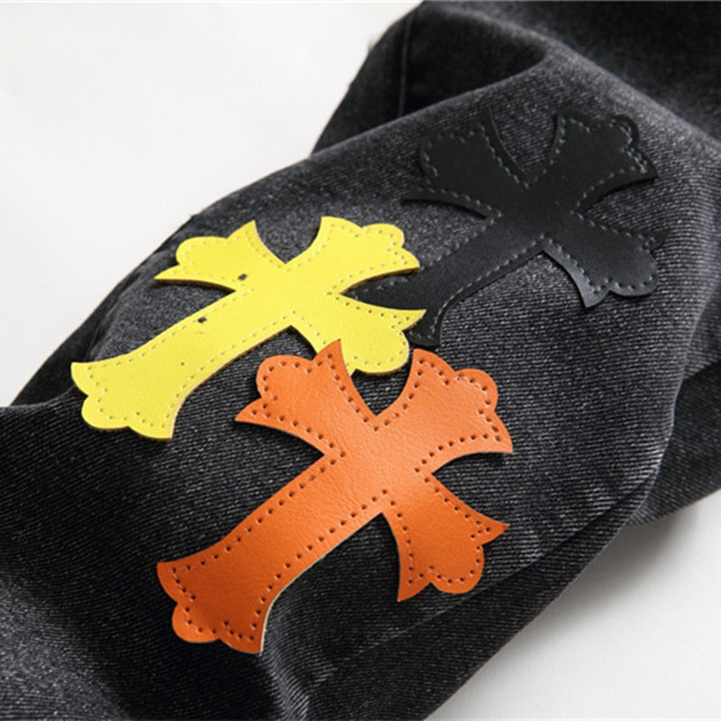 Embroidered Cross Emblem Tencel Jeans