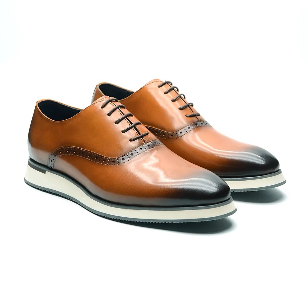 Brown Genuine Leather Oxfords Sneakers