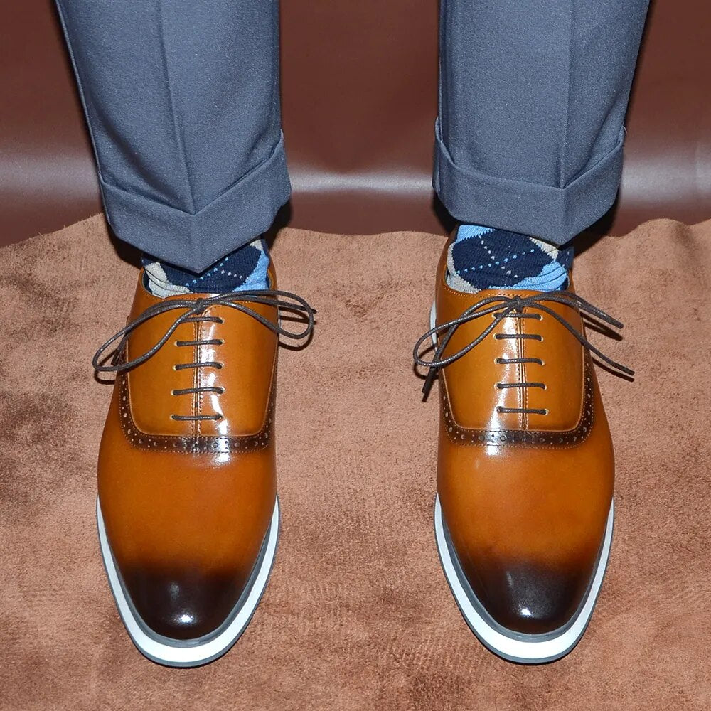 Brown Genuine Leather Oxfords Sneakers