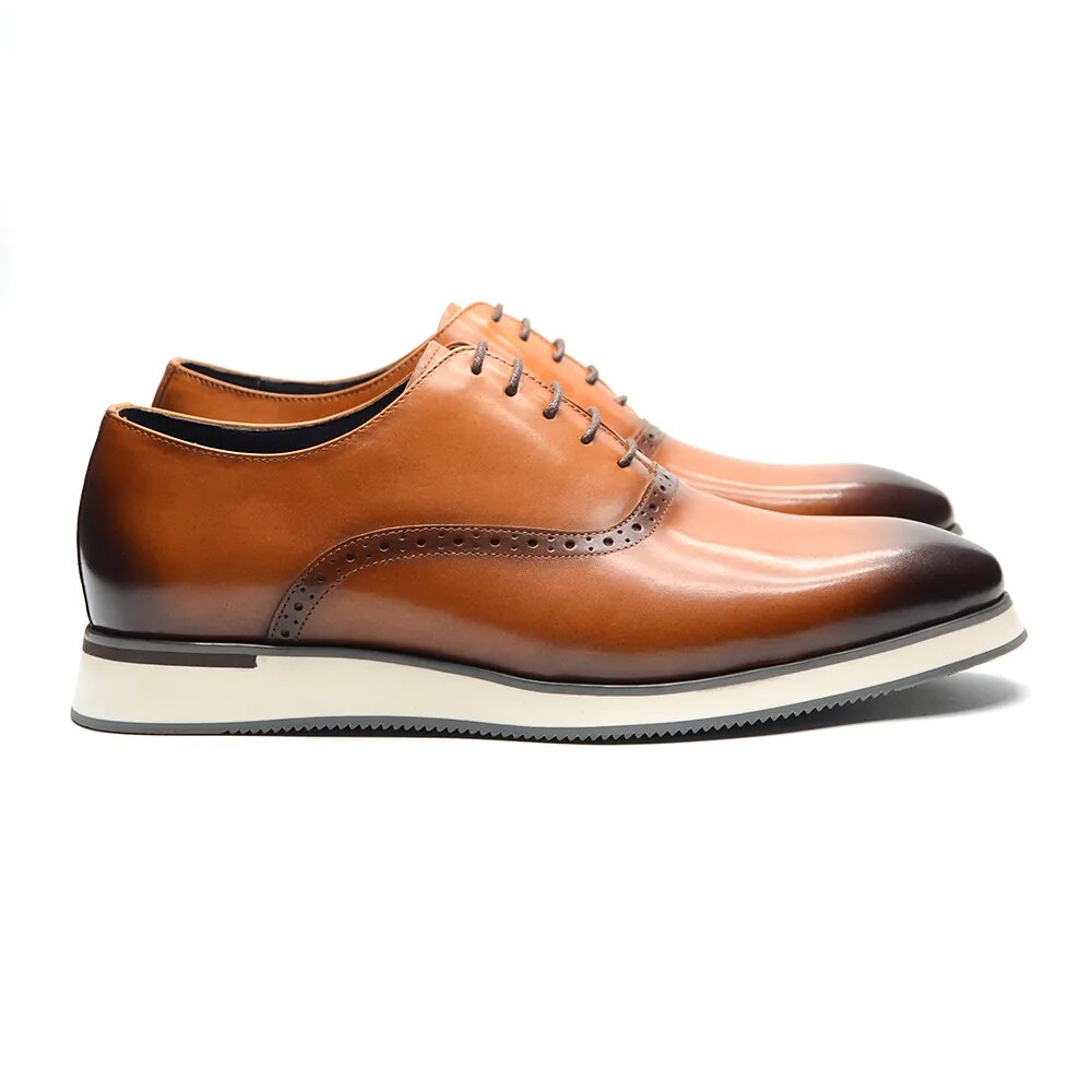 Brown Genuine Leather Oxfords Sneakers