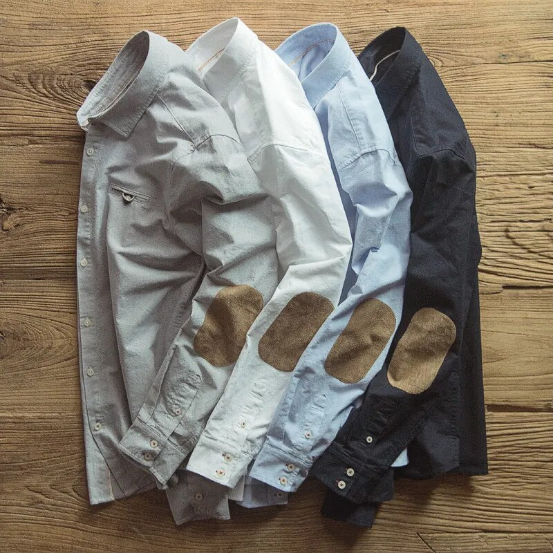 Solid Patchwork Suede Elbow Shirt