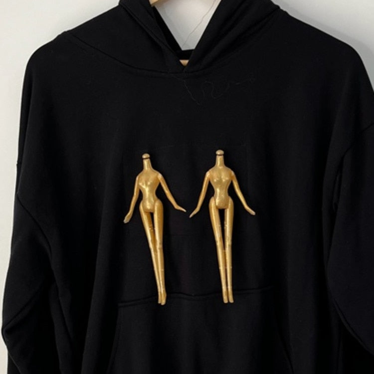 Black Color Printed Loose Hoodie