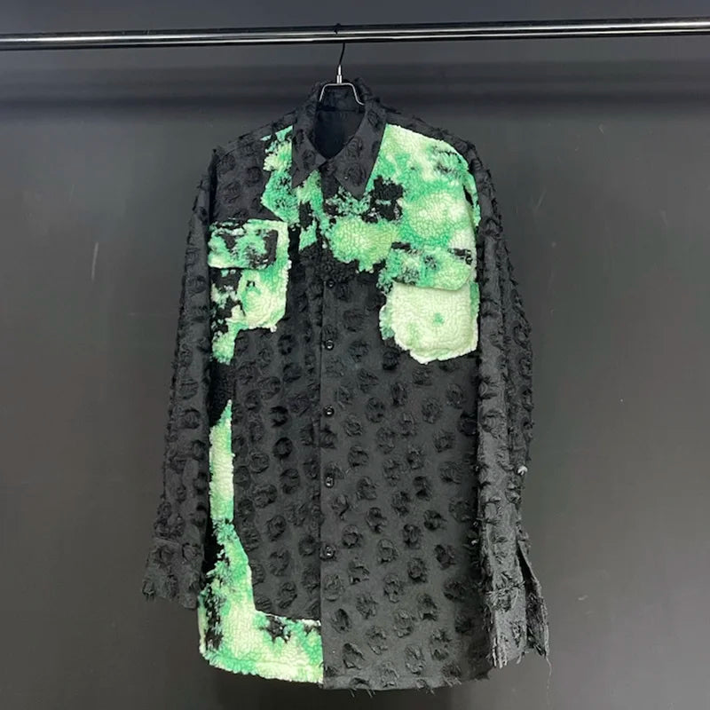 Green Color Fringe Patchwork Shirt