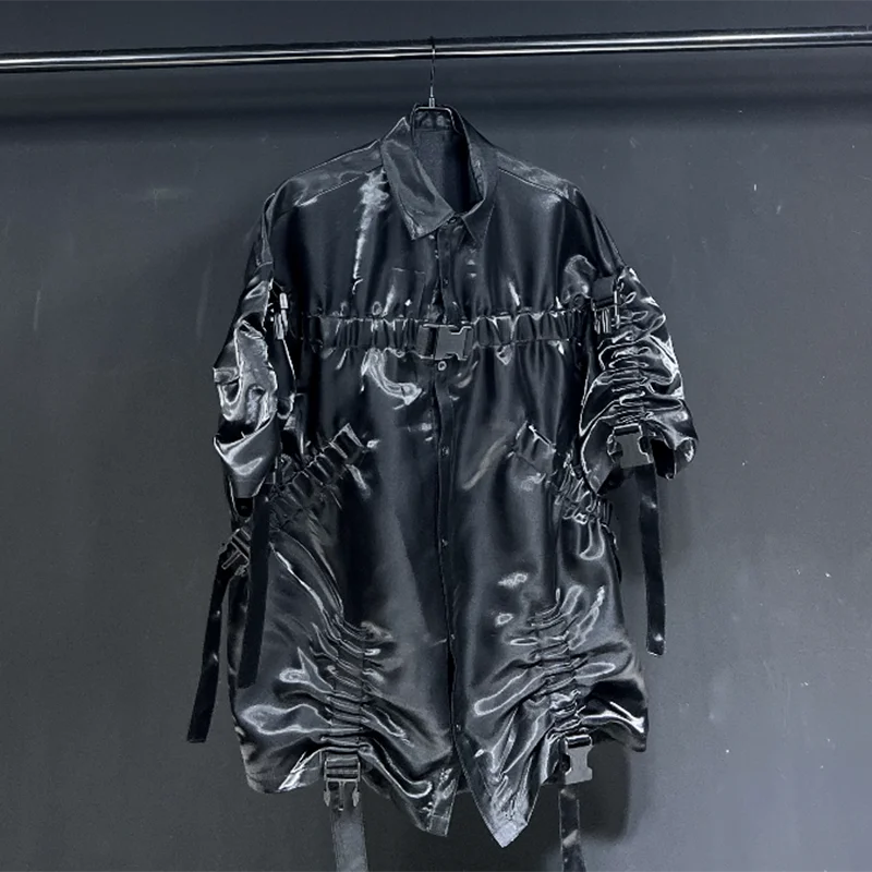 Futurist Buckle Splice Pleated Design Shirt