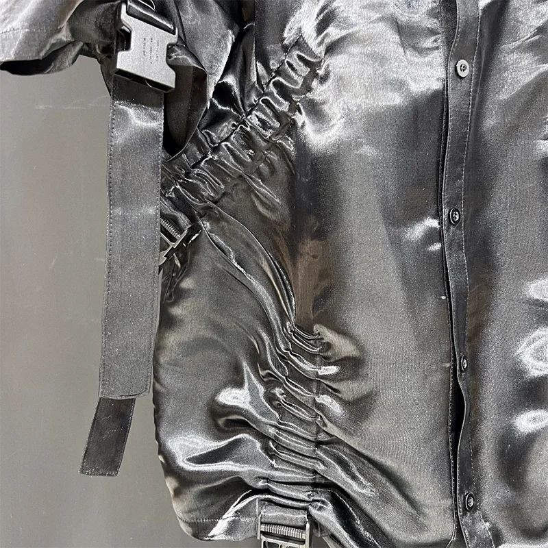 Futurist Buckle Splice Pleated Design Shirt
