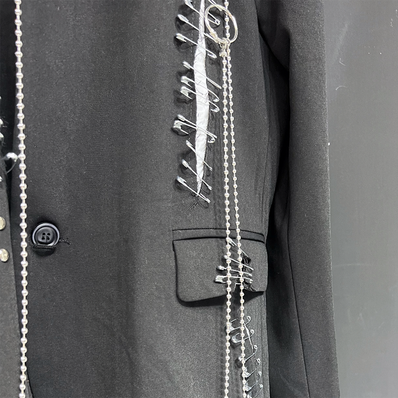 Black Color Metal Chain Decoration Blazer