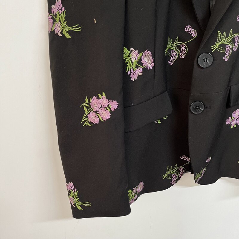 Floral Embroidery Black Blazer