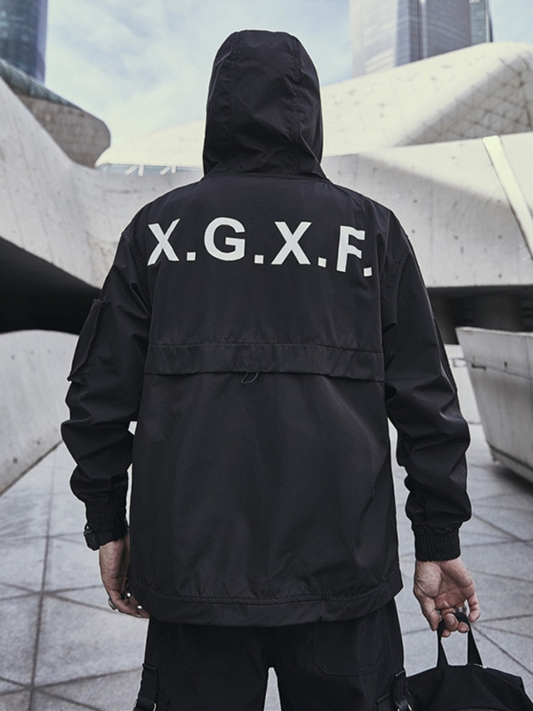 Letter Printed Black Hoodie Jacket