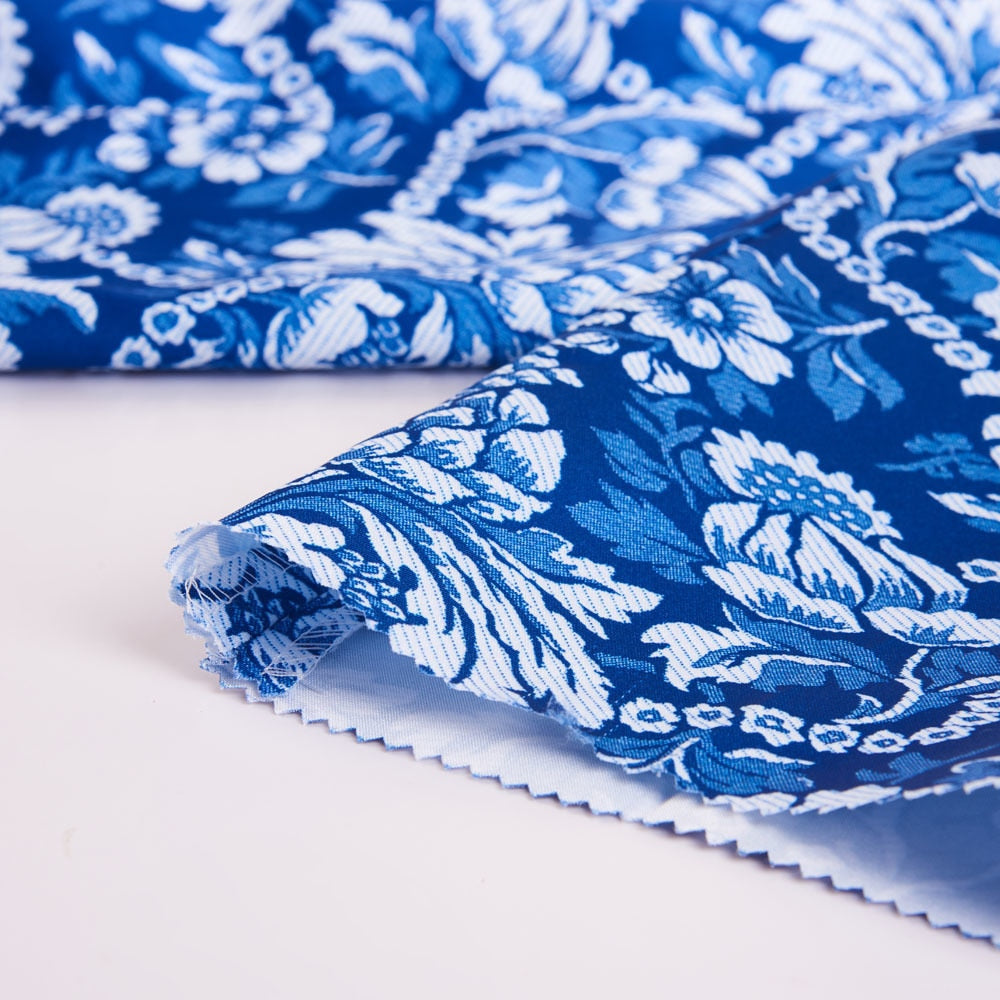 Vintage Floral White Blue Print Men Slim Fit Suit