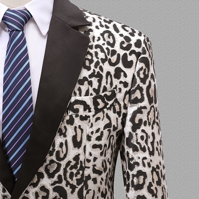 Jacquard Leopard Pattern Slim Fit Casual Men Blazer