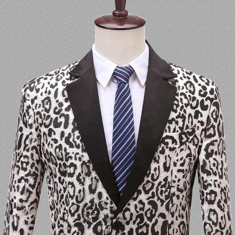 Jacquard Leopard Pattern Slim Fit Casual Men Blazer