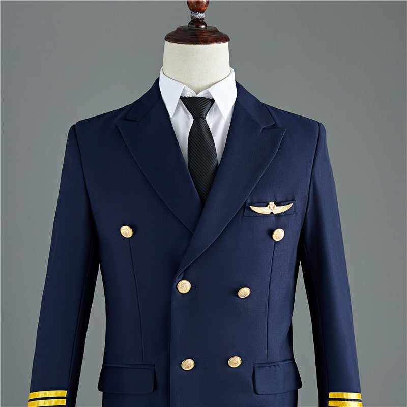 Navy Blue or Black Double Breasted Two Pieces Captain Style Men Suits