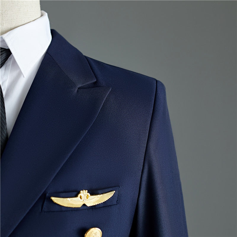 Navy Blue or Black Double Breasted Two Pieces Captain Style Men Suits