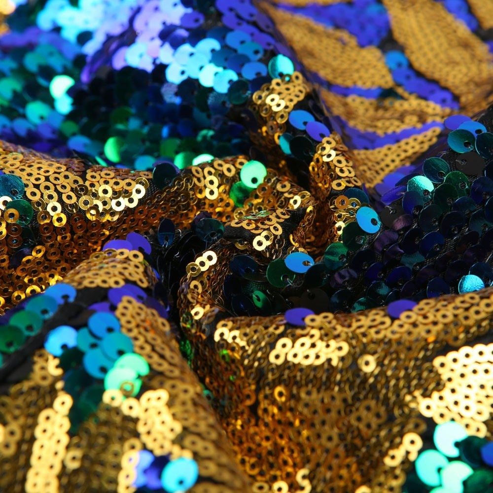 Green Blue Gold Leaves Pattern Sequins Detail Men Blazer