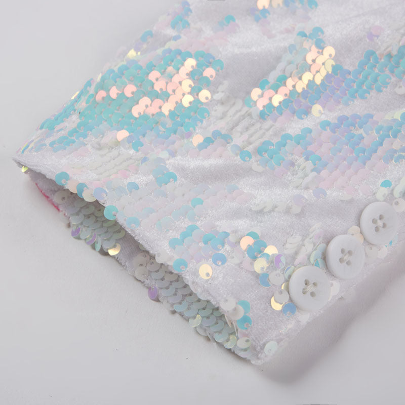 White Fantasy Sequins Prom Costume Slim Fit Style Men Blazer