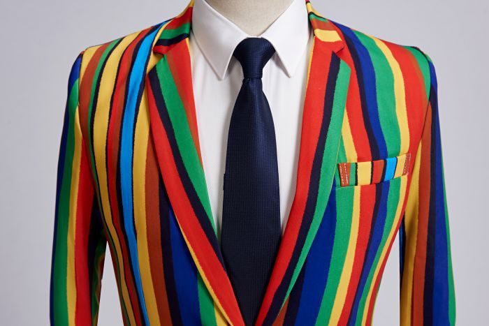 Bright Colourful Stripe Stage Style Men Costume Blazer - FanFreakz
