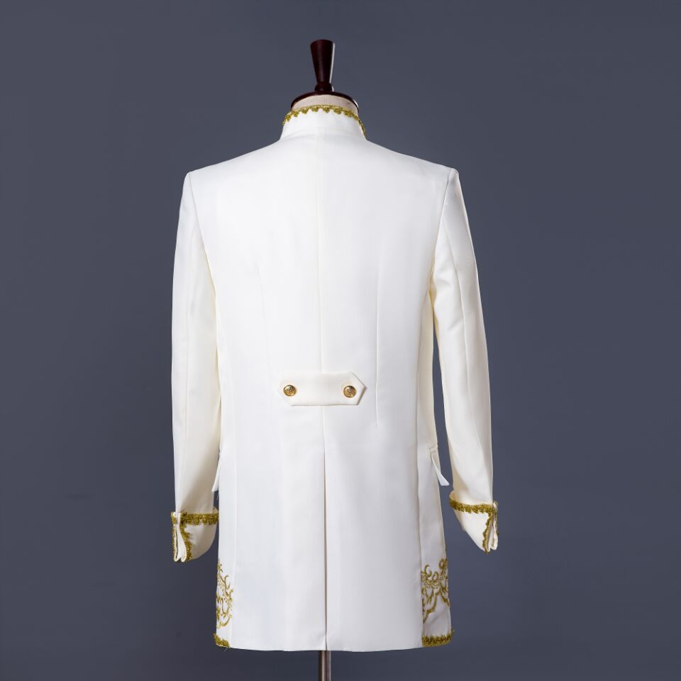 White or Black with Classic Gold Embroidery Three Pieces Set Design Men Costume Suits