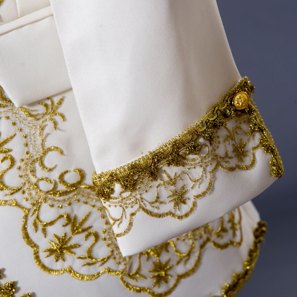 White or Black with Classic Gold Embroidery Three Pieces Set Design Men Costume Suits