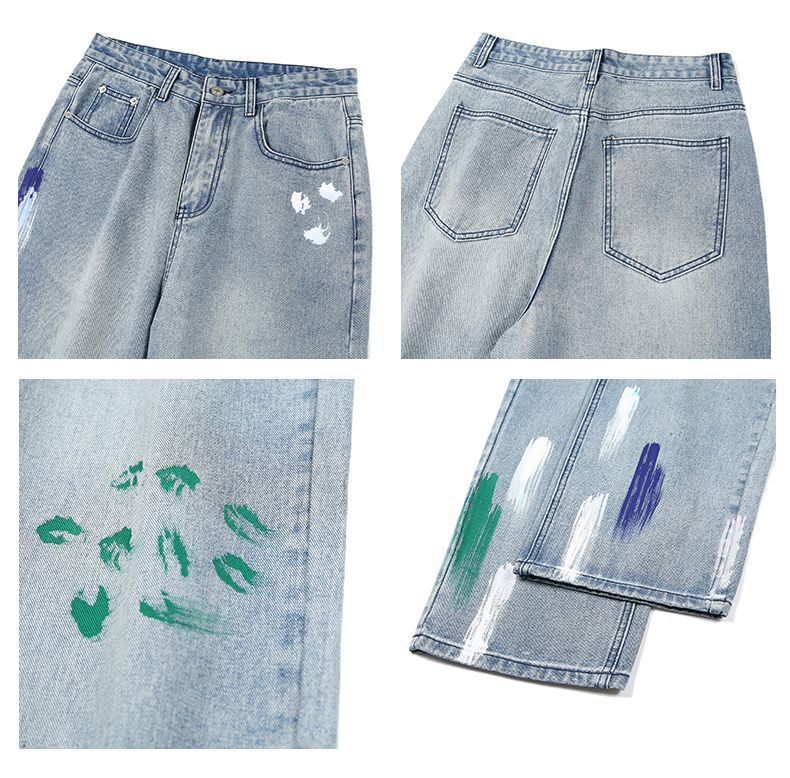 Abstract Paint Decoration Loose Mid Waist Jeans