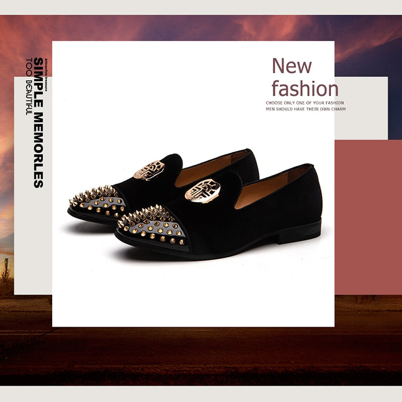 Rivets Toe with Casual Metal Chain Men Loafers Shoes