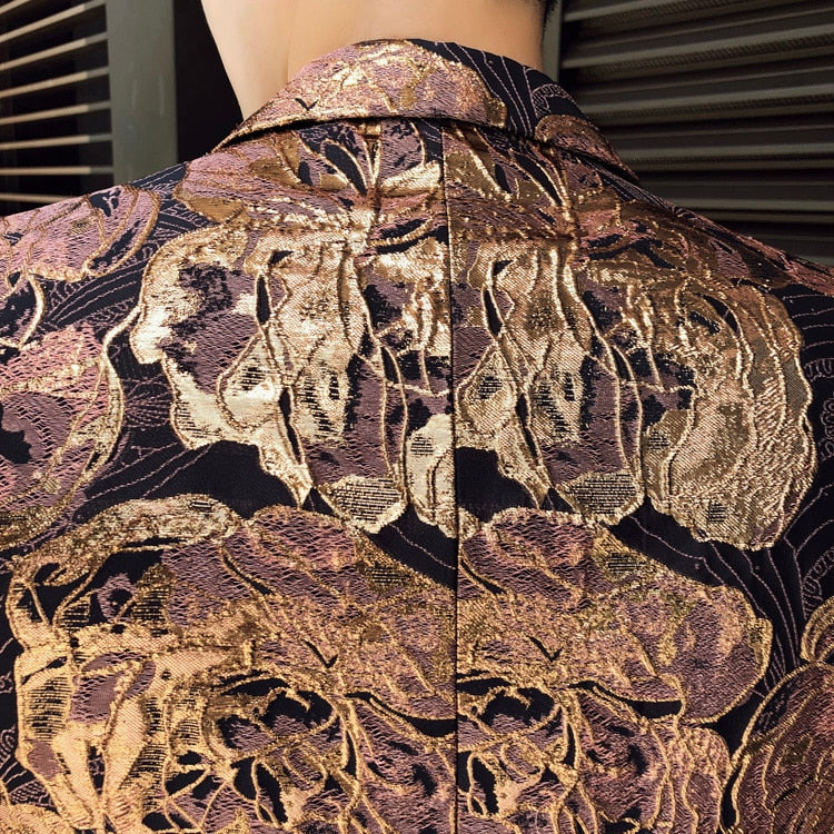 Rose Gold Jacquard Stage Costume Style Men Blazer