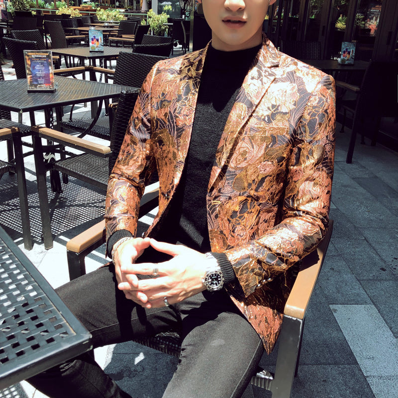 Rose Gold Jacquard Stage Costume Style Men Blazer
