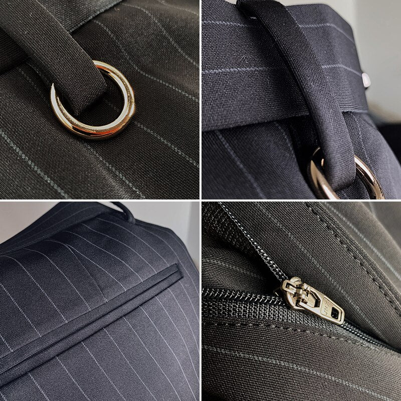 Black Striped O-Ring Polyester Trousers