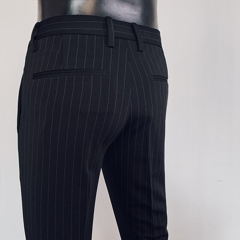 Black Striped O-Ring Polyester Trousers