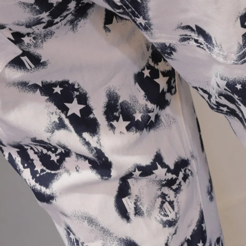 White Color Printed Pattern Jeans