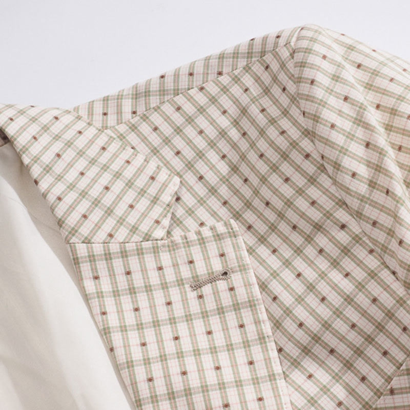 White Plaid Single Breasted Blazer