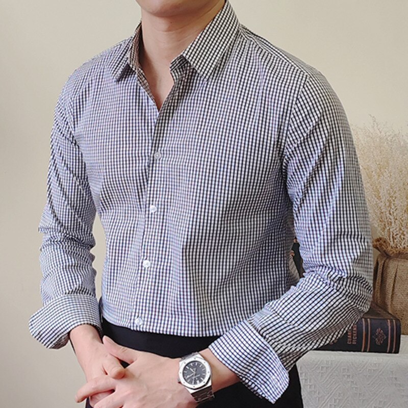 Slim Fit Business Formal Plaid Men Shirt