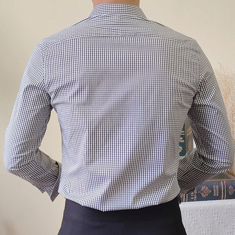 Slim Fit Business Formal Plaid Men Shirt