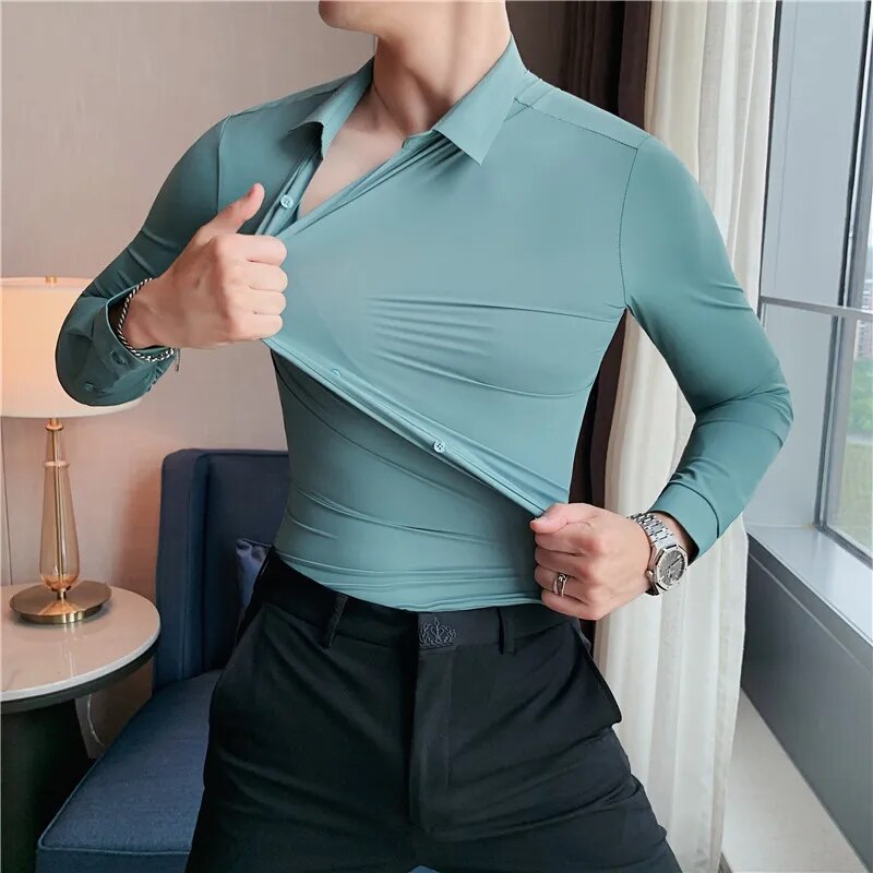 Casual Solid Elastic Seamless Shirt