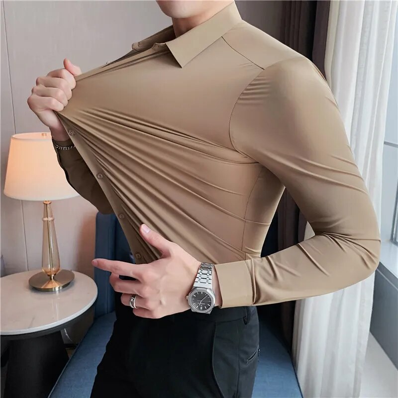 Casual Solid Elastic Seamless Shirt