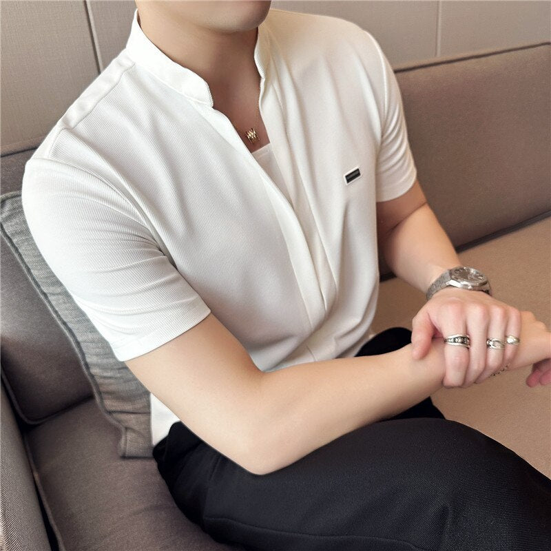 Stand Collar Short Sleeve Polo Shirt