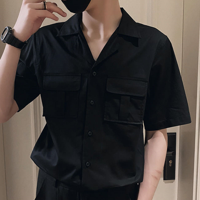 Pocket Solid Polyester Men's Shirt