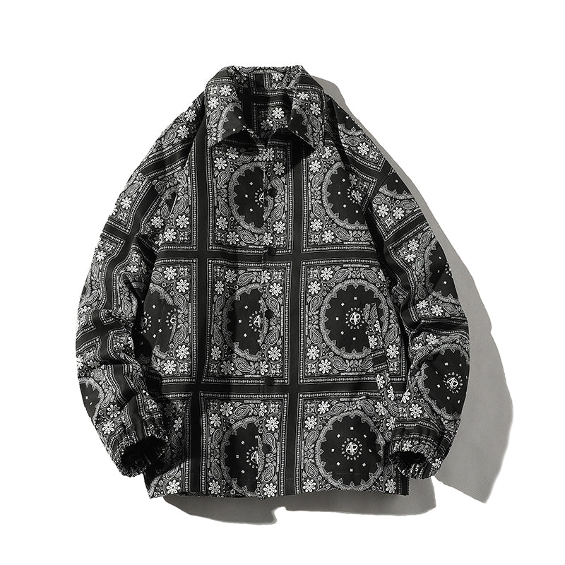 Latticed Paisley Prints Men Oversized Button Jacket