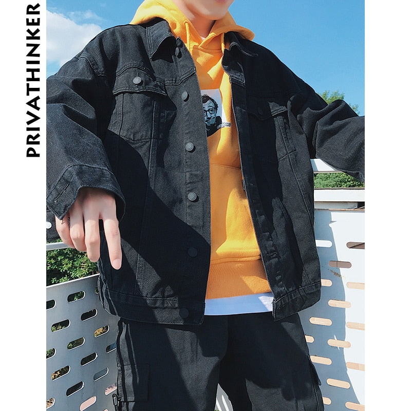 Black with Colourful Embroidery Streetwear Men Denim Jacket - FanFreakz