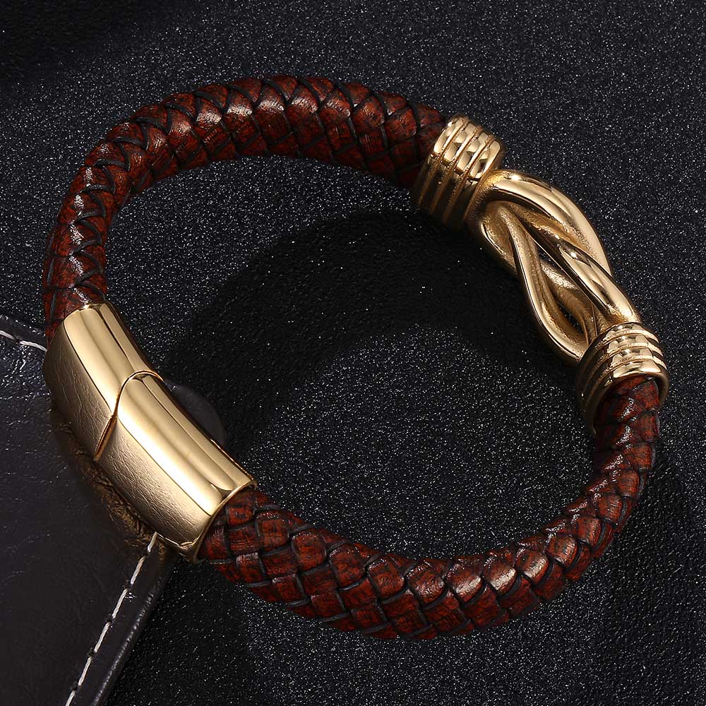 Punk Knot Shape Leather Brown Bracelet