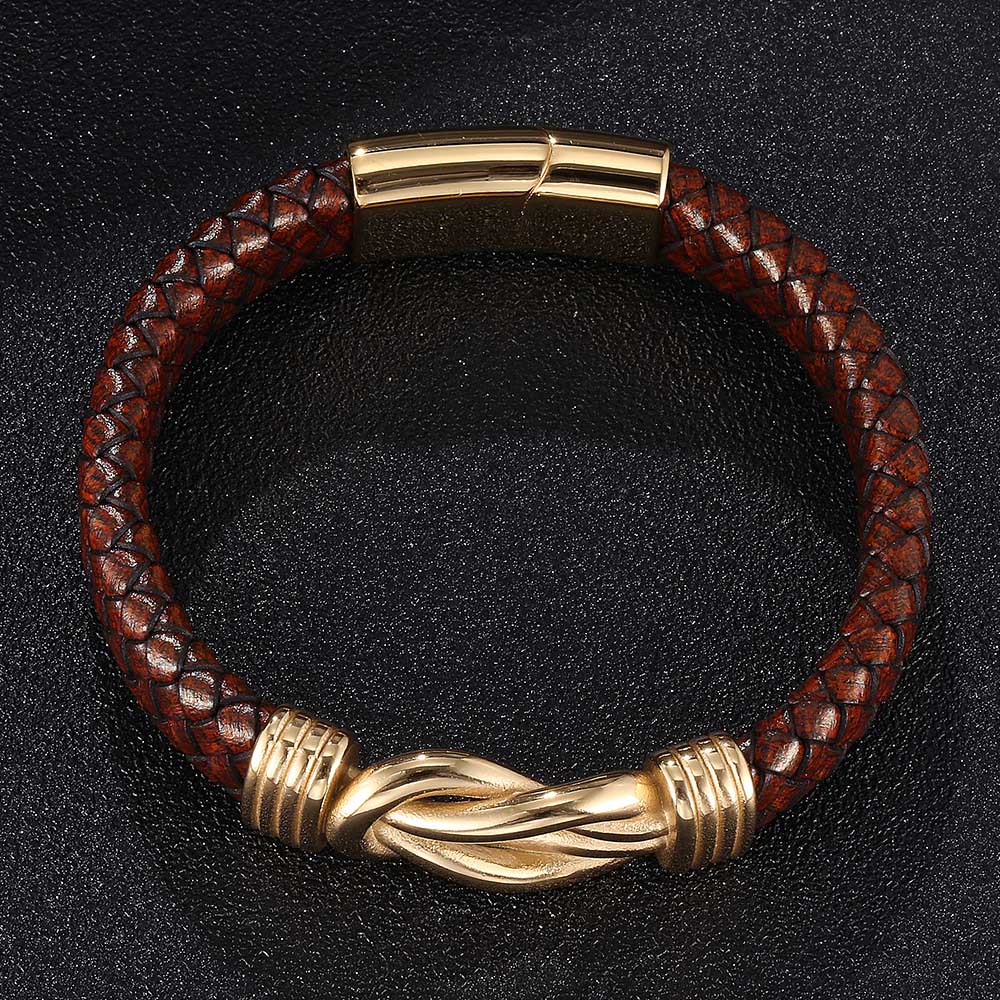 Punk Knot Shape Leather Brown Bracelet