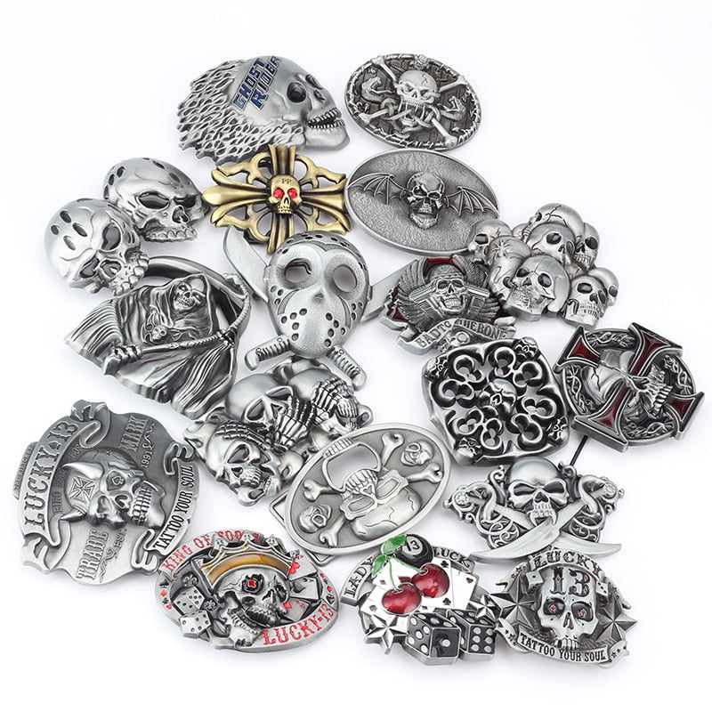 Rock Metal Skull Head Buckle Leather Belt