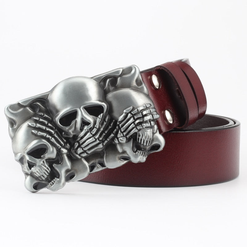 Rock Metal Skull Head Buckle Leather Belt