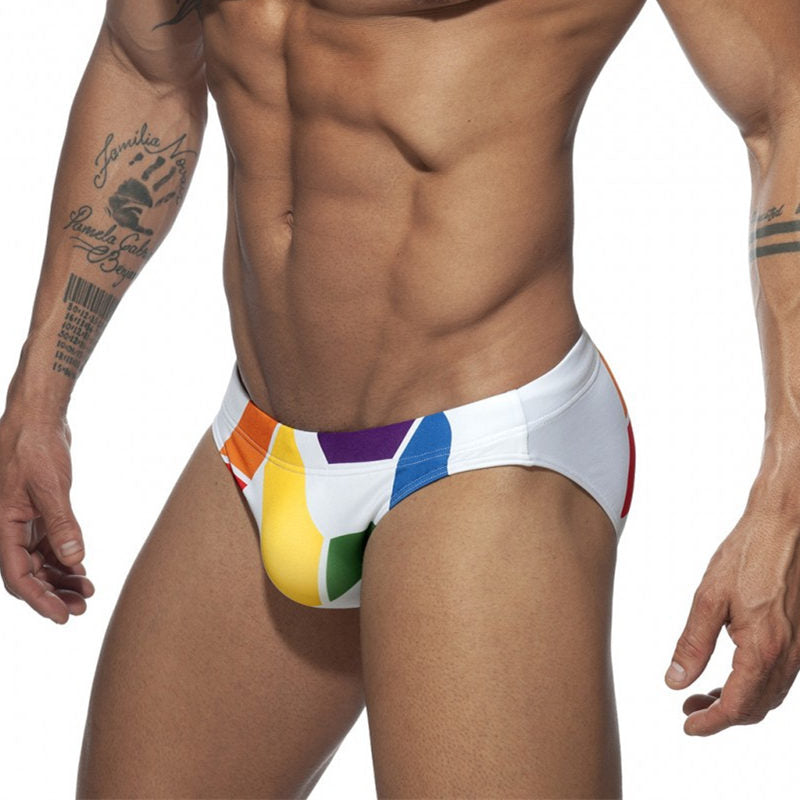 Solid Colorful Patchwork Sporty Men Brief